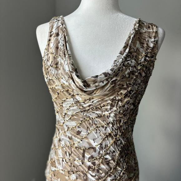 VTG 90s Y2K Nina Austin Dress Silk Midi Animal Print Beaded Ruffle Feminine - Picture 2 of 6